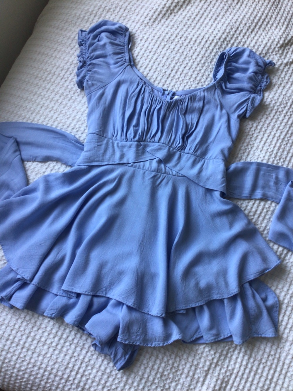 Altar'd State Girls Light Blue Ruffle Tiered Dress Top